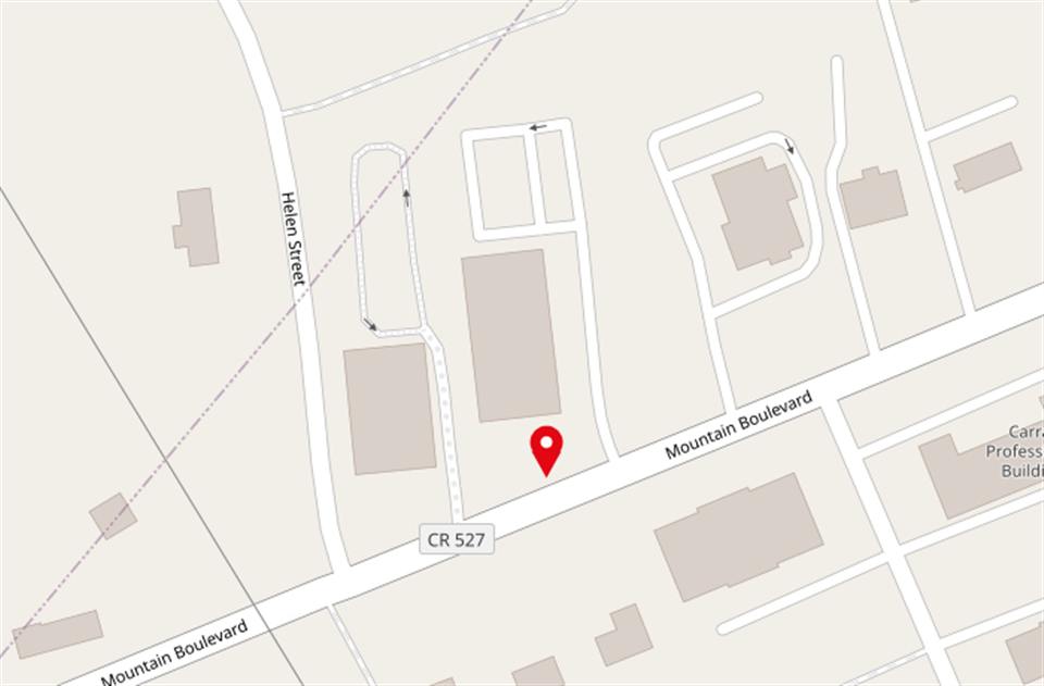 Map of 776 Mountain Boulevard in Watchung, New Jersey. Jeevy Computers is in the Tramz building, next to Higgins Funeral Home.